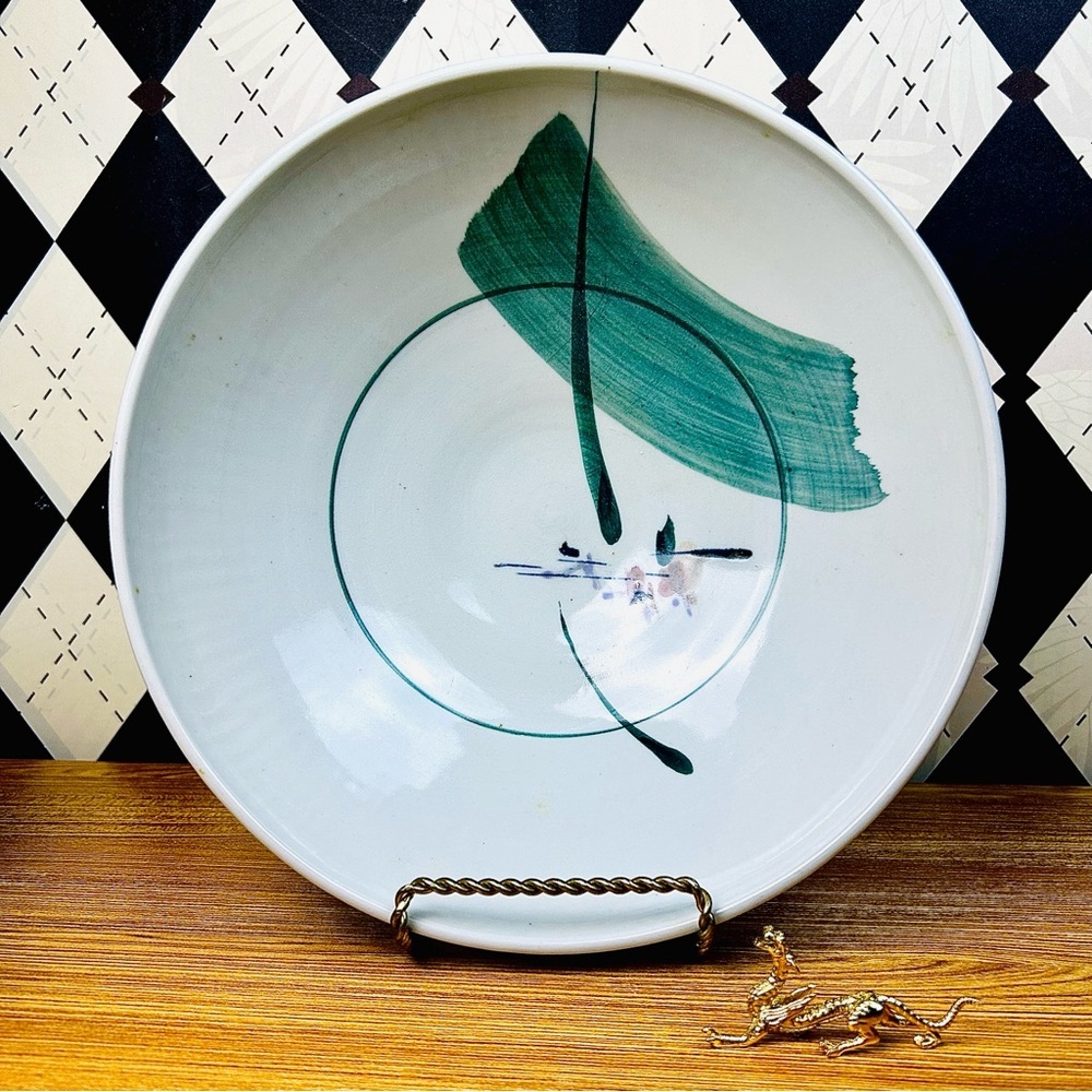Japanese Bowl Hand-Painted Abstract Bamboo Vintage Serving or Display Large Deep - Picture 7 of 17